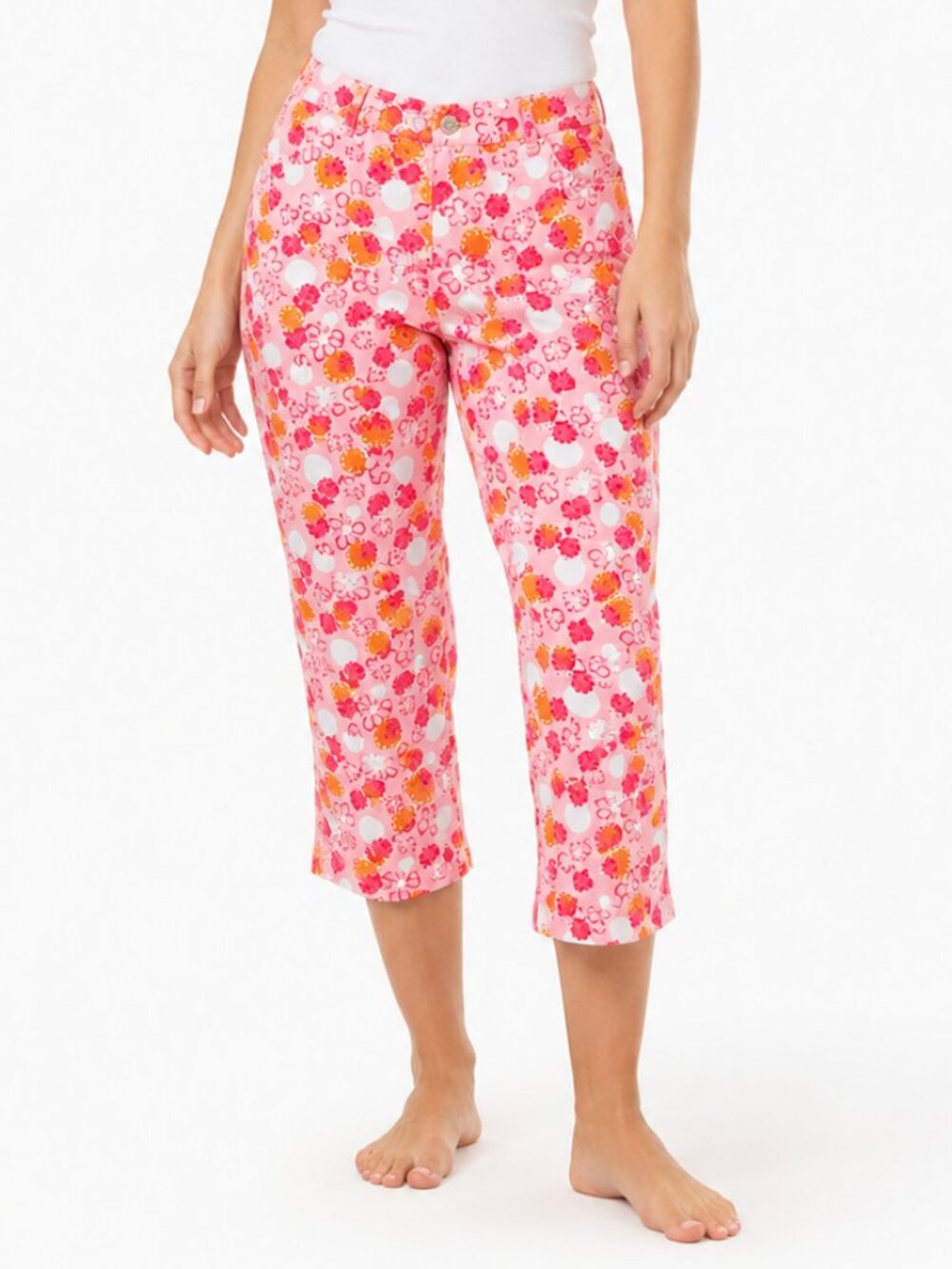 Lilly Pulitzer White Label Vintage Flower Ladybug Print Crop Pants Pink Size 8